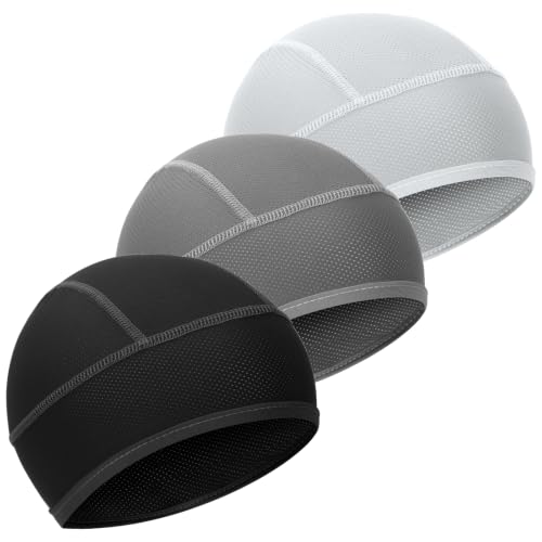 3PCS Cooling Skull Cap, Breathable Mesh Skull Caps for Men, Lightweight Head Cap Cycling Helmet Liner - color: Black-darkgrey-lightgrey