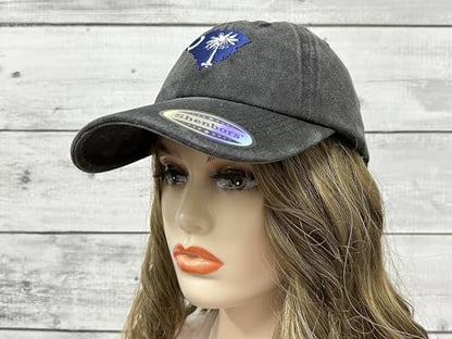 America State City Flag Hats - color: South Carolina Flag (Washed Black)