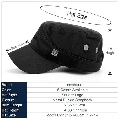 Loneshark Water Resistant Military Hat Quick Dry Cadet Cap Army Flat Top - color: Square-logo-black