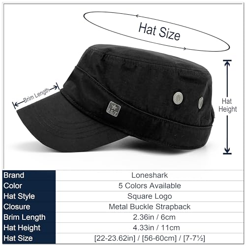 Loneshark Water Resistant Military Hat Quick Dry Cadet Cap Army Flat Top - color: Square-logo-black