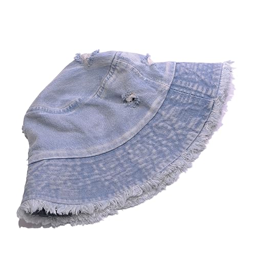 Cotton Denim Distressed Bucket Hat, Sun Hat, Hat for Men and Women - color: Blusa