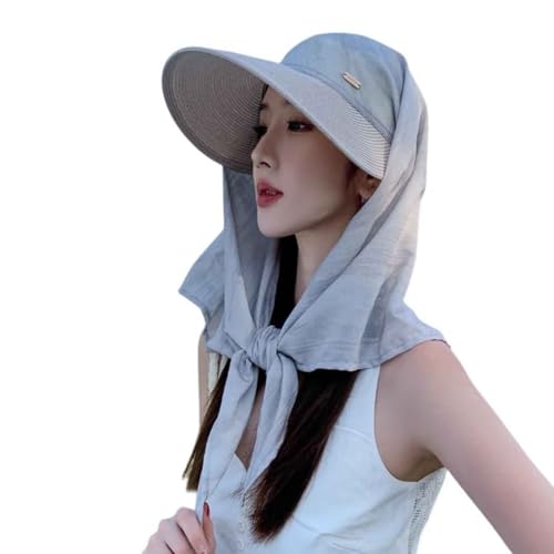 Sun Hats for Women Sun Protection Wide Brim Shawl with Neck Flap Hiking Visor Hat Outdoor UV Summer Beach hat - color: Light Gray