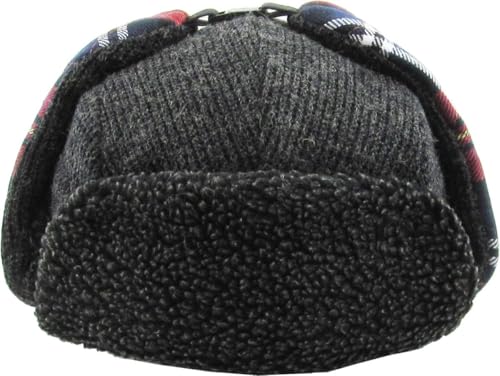 Wool Blend Aviator Trapper hat Trooper Ear Flaps Ushanka Eskimo Russian Warm Winter Cold… - color: Dark Gray Plaid Lining
