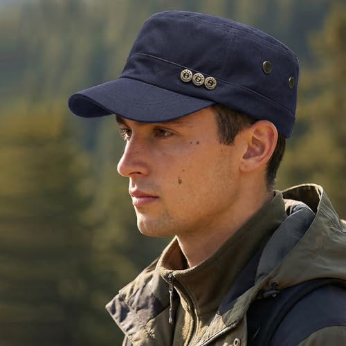 Glamorstar Unisex Cadet Army Caps Military Cap Vintage Flat Top Hats for Men Women - color: C Navy