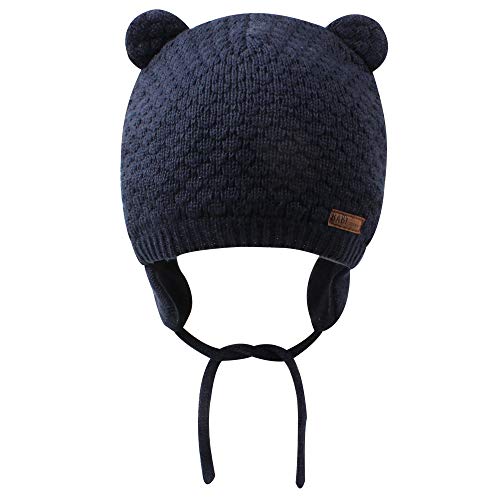 BAVST Baby Beanie Hat for Winter with Earfalp Cute Bear Kids Toddler Girls Boys Warm Knit Cap 0-2Years - color: Bear Ear 2-navy, size: 12-18 Months