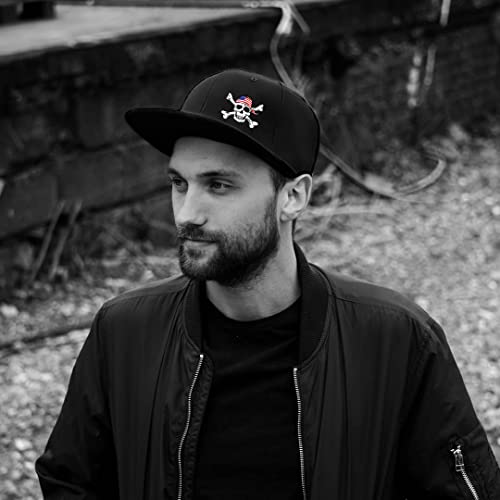 Snapback Hats for Men Flat Bill Black Adjustable Baseball Cap Trucker Hat for Dad American Flag Pirate Skull Caps Cool - color: Pirate Skull