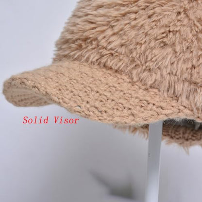 Cat Ears Fleece Lined Brimmed Beanie Hats Winter Golf Cap Brim Bill Visor Women - color: Blue