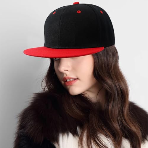 Snapback Hat Flat Bill Visor Hats Adjustable Hip Hop Baseball Cap for Women Men - color: Black Red