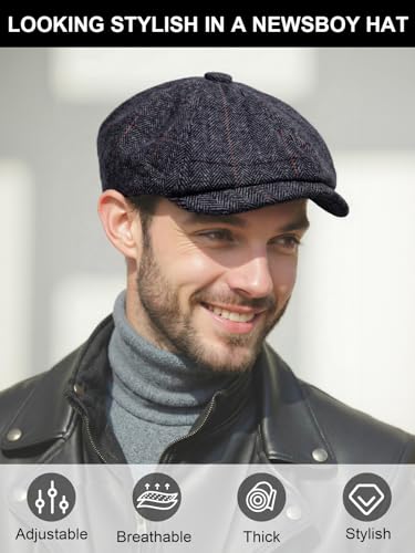 Senker Fashion 2 Pieces Newsboy Cap for Men - color: Black Grey
