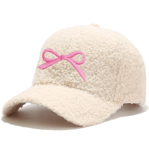 Winter Baseball Cap for Women Lamb Wool Solid Color Warm Baseball Cap for Outdoor Travel - color: B Beigepink