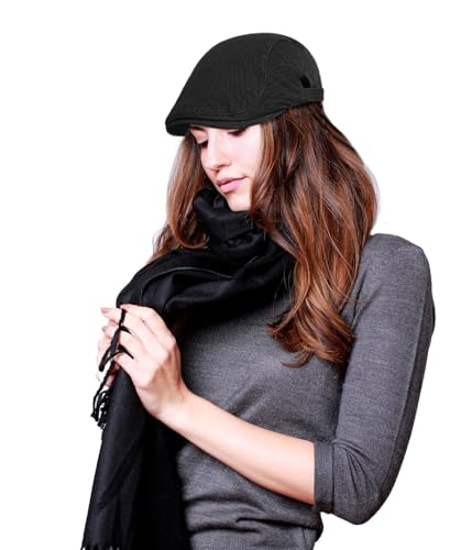 DIYDECAL Cotton Newsboy Flat Caps for Men, Womens Cabbie Driving Beret Hats - color: Black