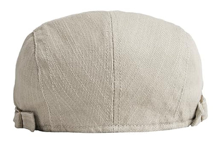 DIYDECAL Cotton Newsboy Flat Caps for Men, Womens Cabbie Driving Beret Hats - color: Beige