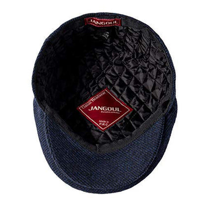 Men Wool Plaid Ivy Gatsby Newsboy Cap - color: Navy, size: 7 3/8