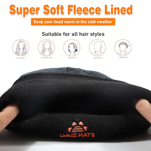 Lvaiz Winter Fleece Lined Beanie Hat for Men Women Reversible Skull Cap - color: Mixed Black