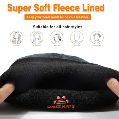 Lvaiz Winter Fleece Lined Beanie Hat for Men Women Reversible Skull Cap - color: Mixed Black