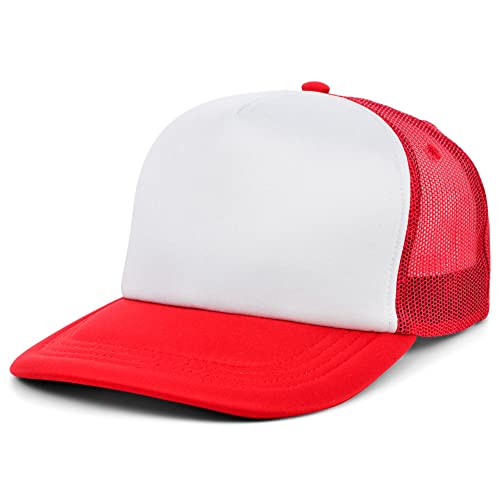 Lids Blank Basic Foam Trucker Adjustable Snapback Hat - color: White/Red