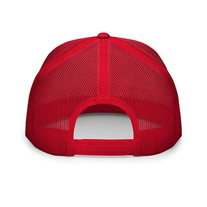 Show Me Your Butthole Premium Trucker Hat Flat Bill High Crown Adjustable Funny Cap - color: Red/ White/ Red