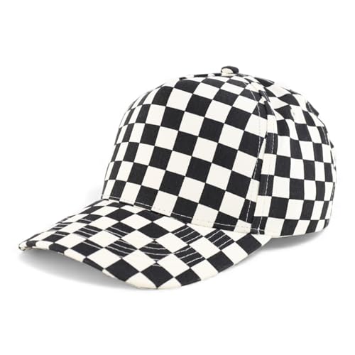 Trendy Apparel Shop Structured 5 Panel Checkered Print Baseball Cap - color: Black