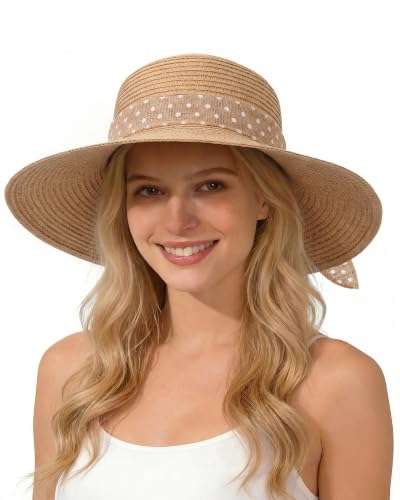 Sun Beach Straw Hats for Women, Summer Wide Brim Hat - color: Light Khaki, size: Large