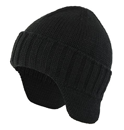 Home Prefer Mens Winter Hat Knit Earflap Hat Stocking Caps with Ears Beanie Hat - color: Black