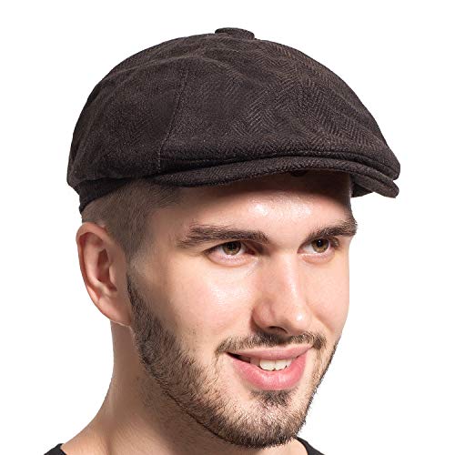 Gatsby Newsboy Hat Men Women Classic Herringbone 8 Panel Trendy Tweeb Flat Cap - color: C Brown
