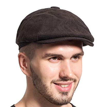 Gatsby Newsboy Hat Men Women Classic Herringbone 8 Panel Trendy Tweeb Flat Cap - color: C Brown