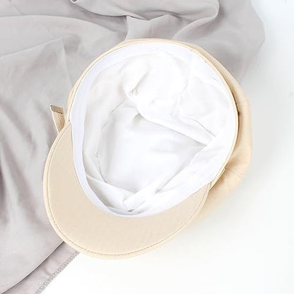 Women Cotton Blend Newsboy Cap Cabbie Paperboy Painter Visor Hat - color: Beige