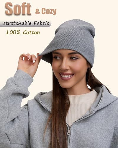 100% Cotton Beanie Hat for Men Women Cuffless Warm Winter Hats - color: 2pcs (Black+light Gray)