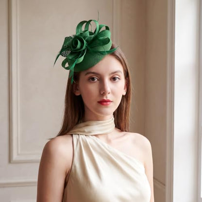 Flower Fascinator Hat Headband Clip for Women Tea Party - color: Green-02