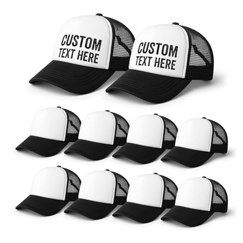 10 Pack Blank Trucker Hats Bulk, Plain Baseball Hats for DIY Heat Transfer Vinyl HTV Embroidery Team Events - color: Black White