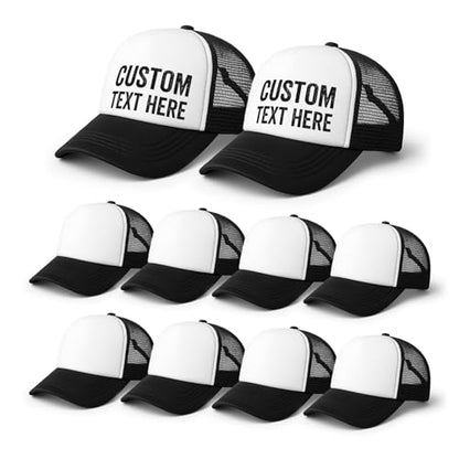 10 Pack Blank Trucker Hats Bulk, Plain Baseball Hats for DIY Heat Transfer Vinyl HTV Embroidery Team Events - color: Black White