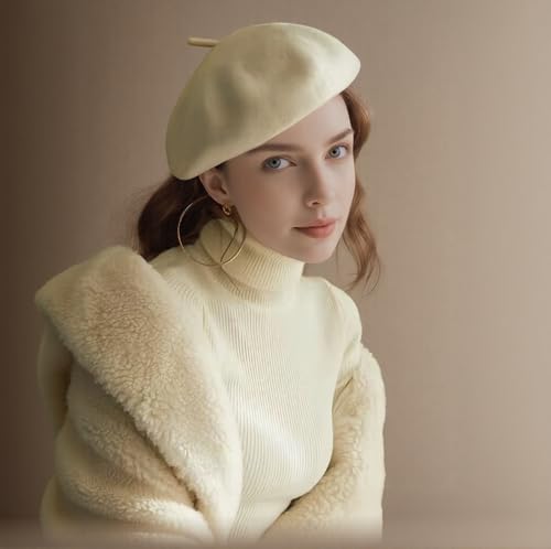 French Style Acrylic Beret - Solid Color Wool-Look Classic Winter Beanie Hat - color: Camel