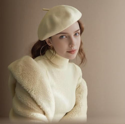 French Style Acrylic Beret - Solid Color Wool-Look Classic Winter Beanie Hat - color: Red