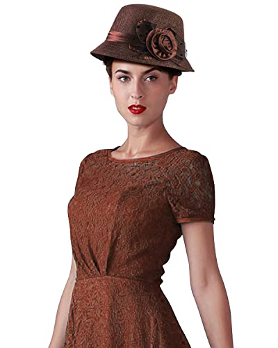 1920s Gatsby Church Cloche Derby Hats for Women Ladies Bow Bucket Wedding Bowler Hats Tea Party - color: Brown