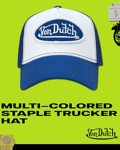 Von Dutch Unisex Trucker Hat, Colorblock, Mesh Back, Curved Bill, Snapback - color: Blue