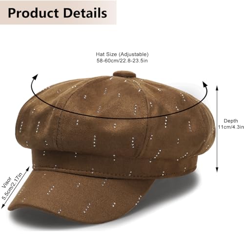 Newsboy Caps for Women Classic Beret Hats Autumn Winter Cap - color: D-brown