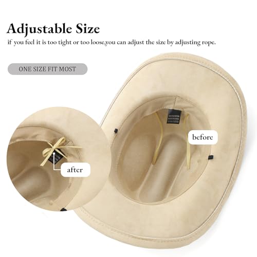 LIDHAY Cowboy Hat for Women Men with Shapeable Wide Brim Western Suede Hat for Cowboys and Cowgirls - color: Camel