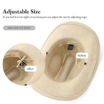 LIDHAY Cowboy Hat for Women Men with Shapeable Wide Brim Western Suede Hat for Cowboys and Cowgirls - color: Camel