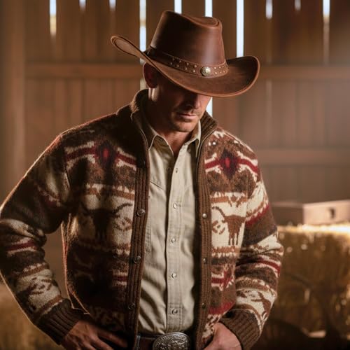 RESISTANCE Premium Australian Style Leather Cowboy Hat | Shapeable Outback Hat for Men and Women - color: Reddish Brown, size: Medium