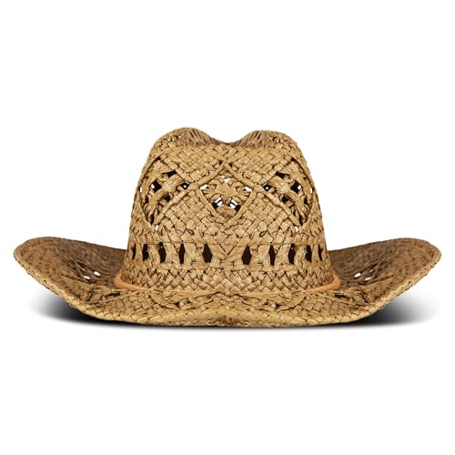 Lucky Brand Women's Straw Cowboy Hat | Rope Design | Western | Style | Fashion | Sun Protection | Breathable - color: Woven Straw - Tan