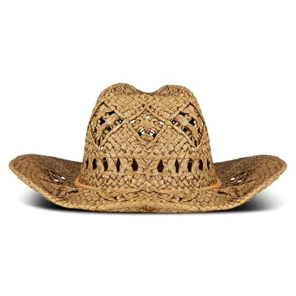 Lucky Brand Women's Straw Cowboy Hat | Rope Design | Western | Style | Fashion | Sun Protection | Breathable - color: Woven Straw - Tan