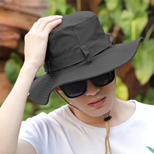 Taeku Sun Hat, Unisex Wide Brim Bucket Hat Sun Protection Cap Breathable Boonie Hat for Fishing Hiking Gardening Safari - color: Grey
