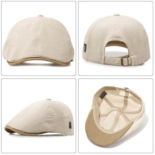 Xinveen British Retro Newsboy Hat Breathable Painter Hat Adjustment Beret Ivy Cap Irish Cabbie Driving Hunting Hats - color: Beige