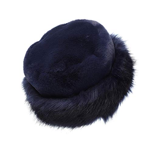 sy soul young Women's Leopard Faux Fur Hats Fluffy Bucket Hat Russian Style - color: Navy