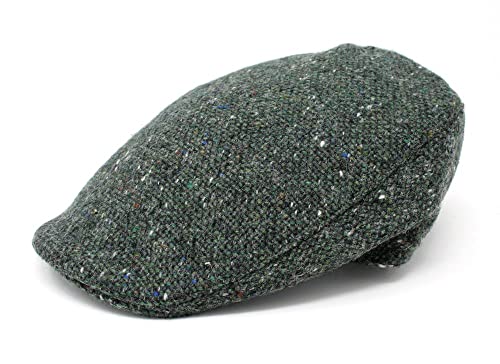 Hanna Hats Traditional Tweed Wool Donegal Touring Cap. Unisex Ivy Hat. Sewn Peak and Taffeta Lining. 100% Made in Ireland. - color: Dark Green Fleck Salt & Pepper, size: Large