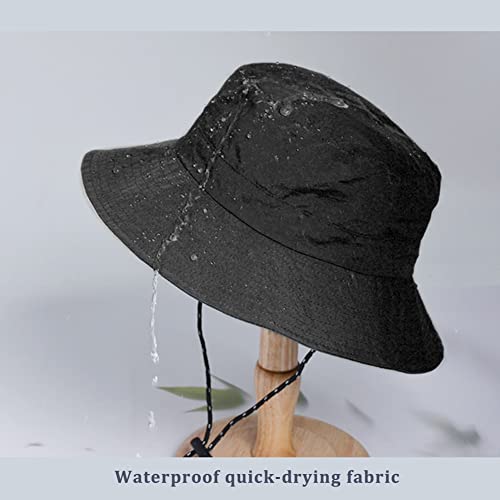 Waterproof Bucket Hat for Women and Men - UV Protection Beach Sun Hat Fishing Safari Boonie Hat Rain Hat Adjustable Packable - color: Black - Waterproof
