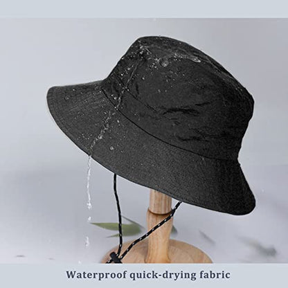 Waterproof Bucket Hat for Women and Men - UV Protection Beach Sun Hat Fishing Safari Boonie Hat Rain Hat Adjustable Packable - color: Black - Waterproof