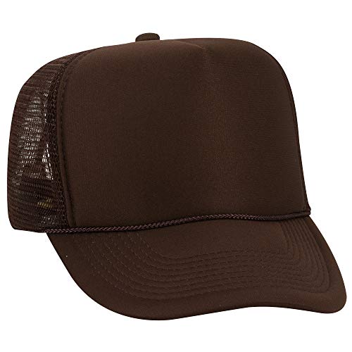 Ashen Fane Polyester Foam Front 5 Panel High Crown Mesh Back Trucker Hat - color: Brown