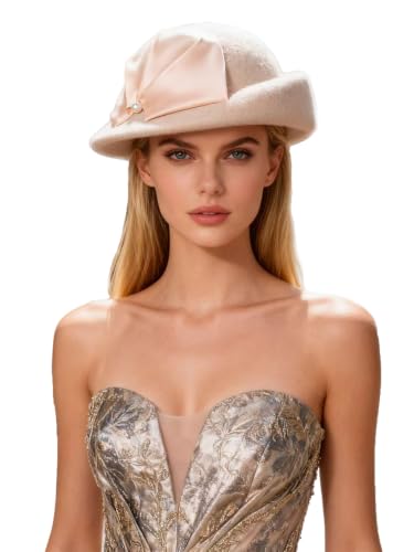 Women Wool Felt Ribbon French Fashion Vintage Millinery Beret Hats Top Cap Ladies Party Wedding Fedoras Chapeau - color: Light Camel 1