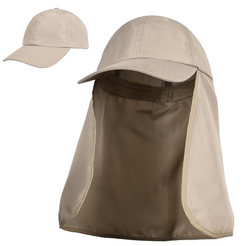 Tirrinia Wide Brim Sun Hat with Neck Flap for Men & Women - color: #3 Khaki